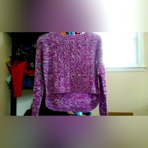 Derek Heart Girl multi-color marled acrylic front cables scoop neckline L & M